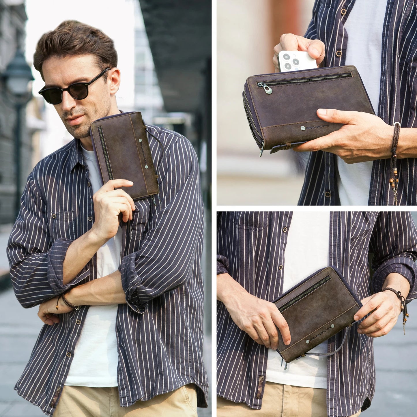 Sac pochette homme cuir Marron / 24 x 3.5 x 15cm / Offerte-ShopGET®