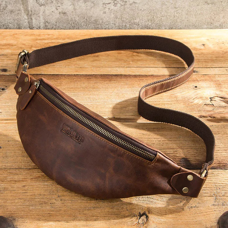 Sac banane en cuir noir homme original