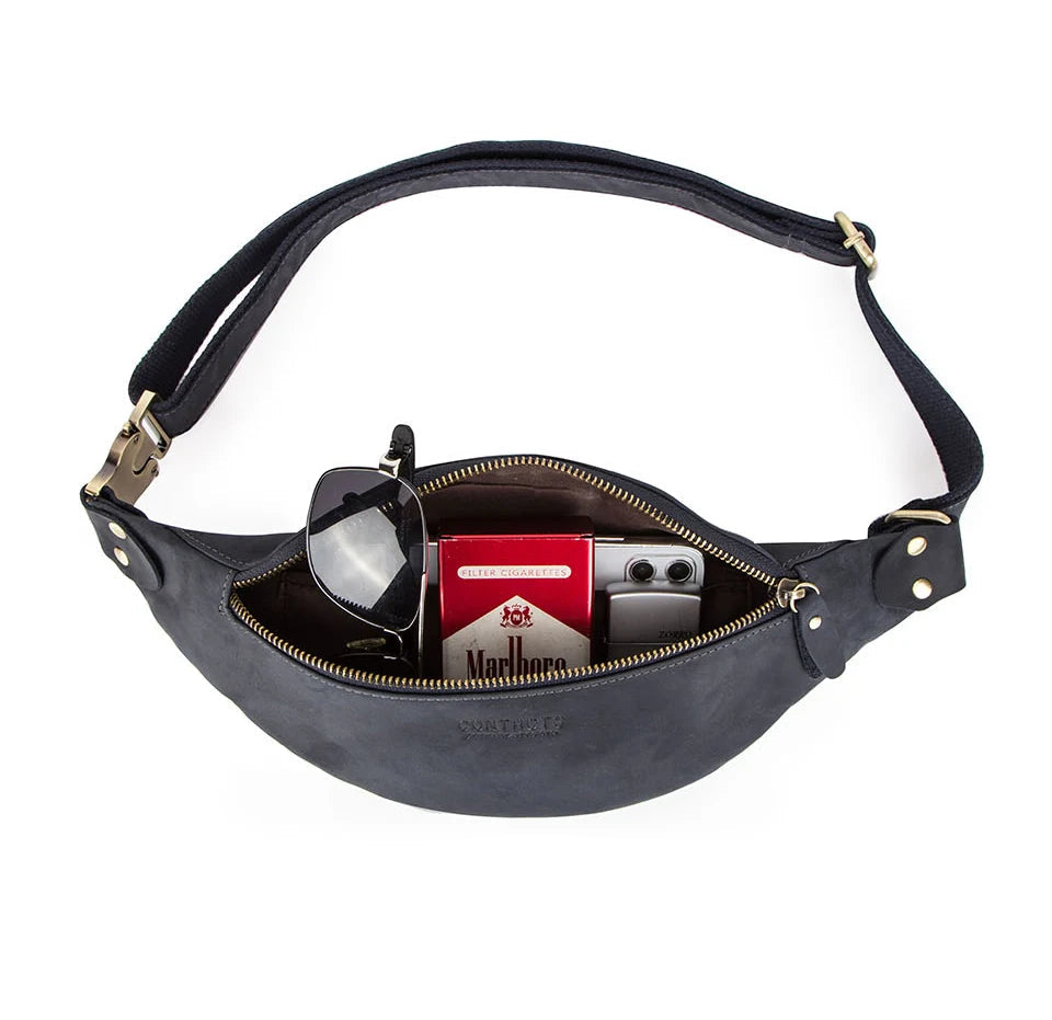 Sac banane en cuir noir homme original