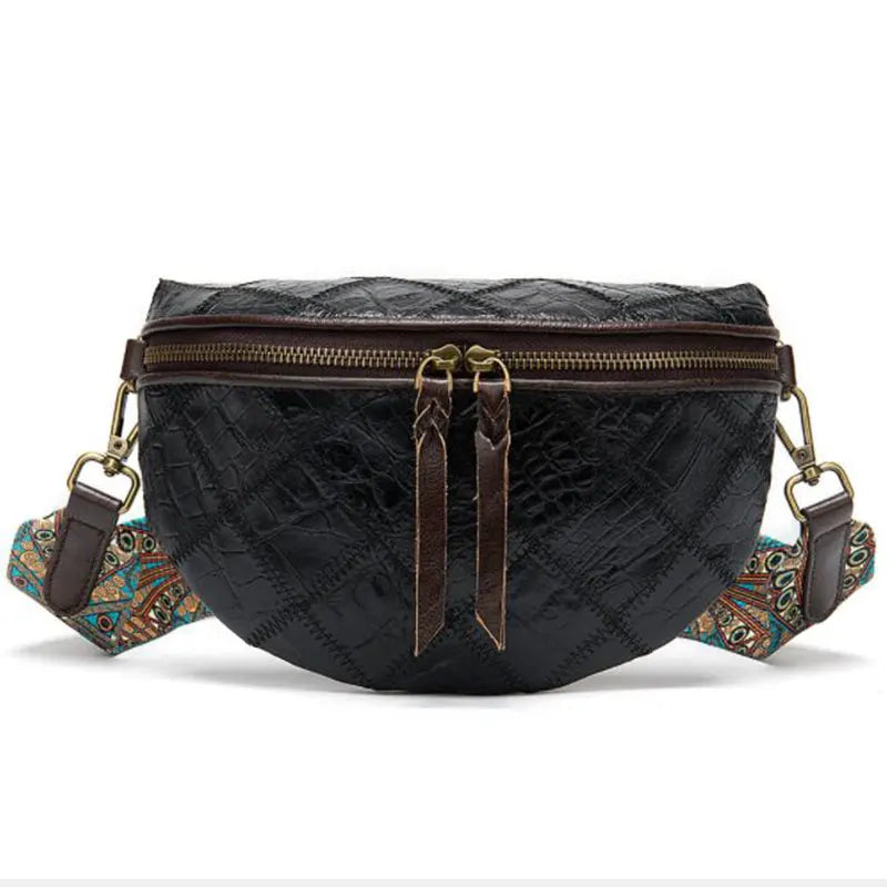 Sac banane en cuir bohémien à décor géométrique