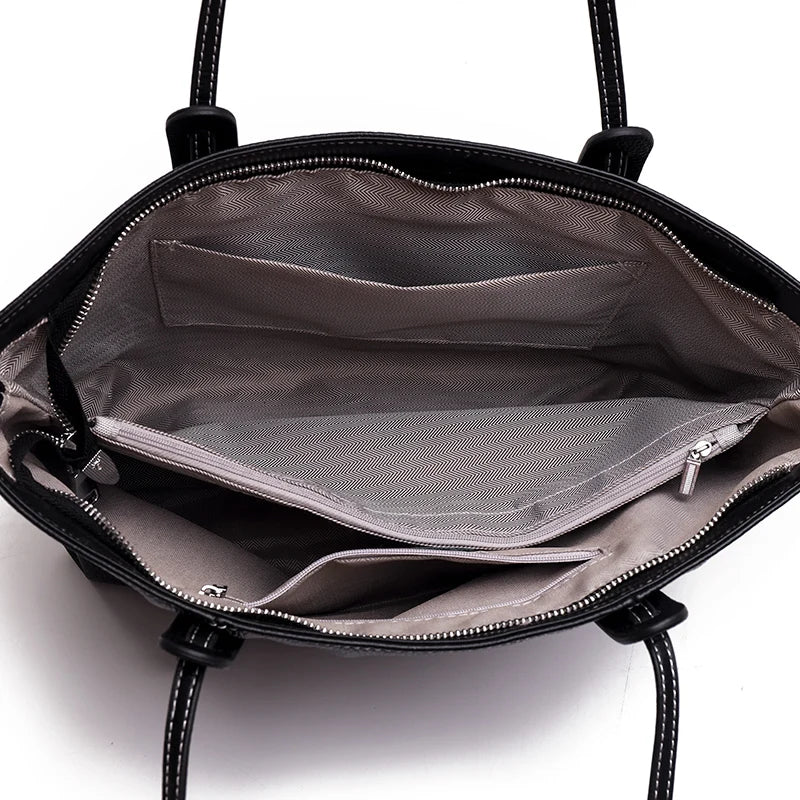 Sac cabas noir élégant en cuir Noir-Marron-Vert-ShopGET®