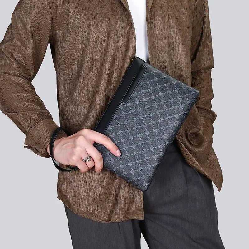 Pochette homme plaid en forme d'enveloppe Noir / 30cm x 19cm x 2cm-Noir / 27cm x 17cm x 2cm-ShopGET®