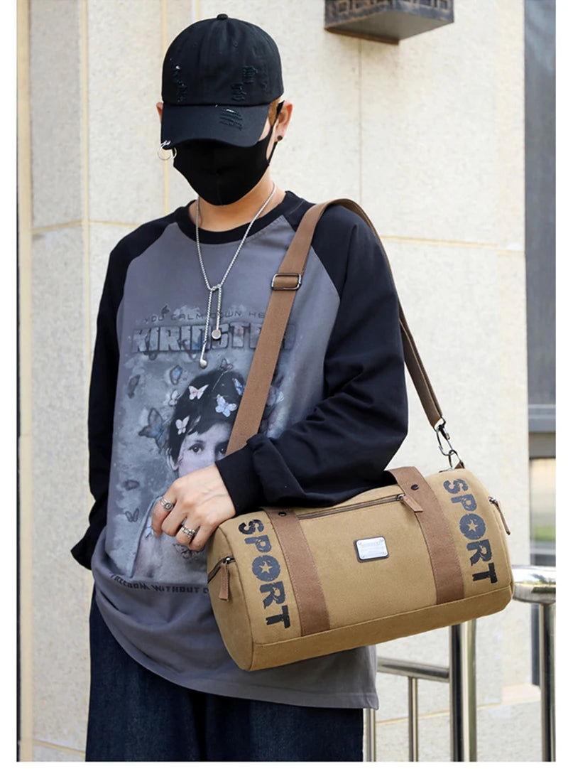 Sac polochon en toile kaki-Marron-Noir-ShopGET®