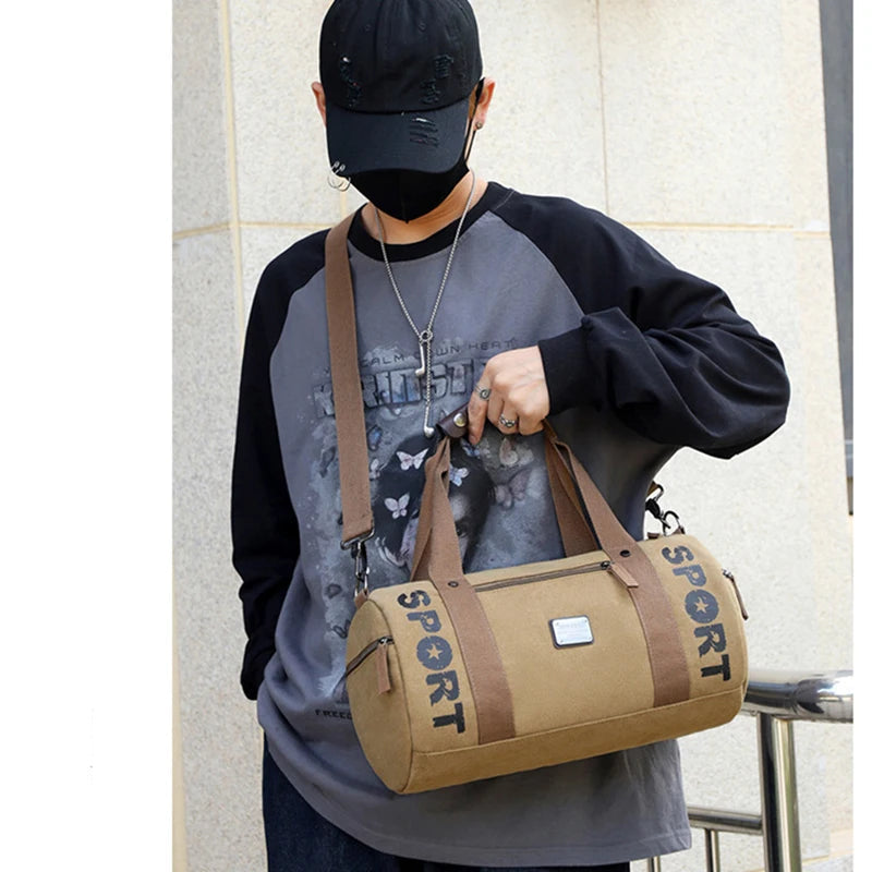 Sac polochon en toile kaki-Marron-Noir-ShopGET®