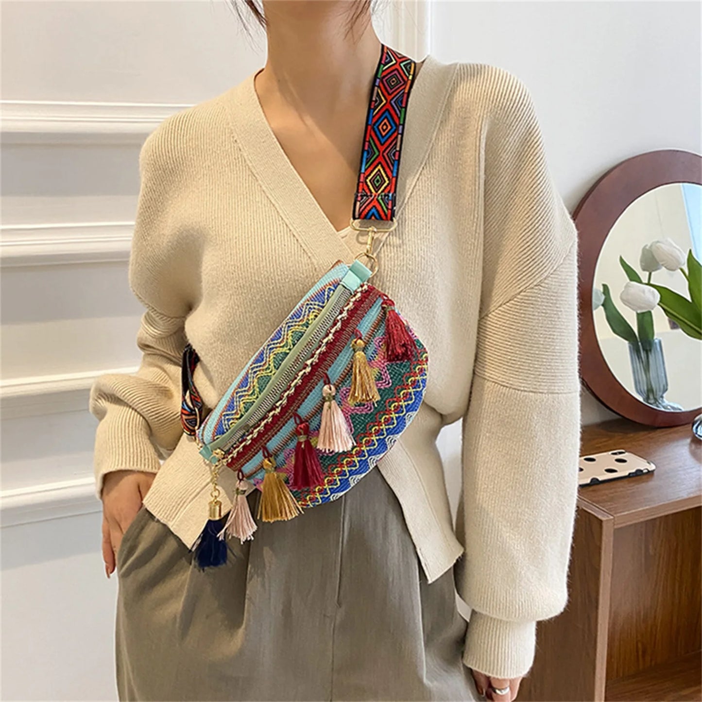 sac banane femme tendance ethnique de style bohème