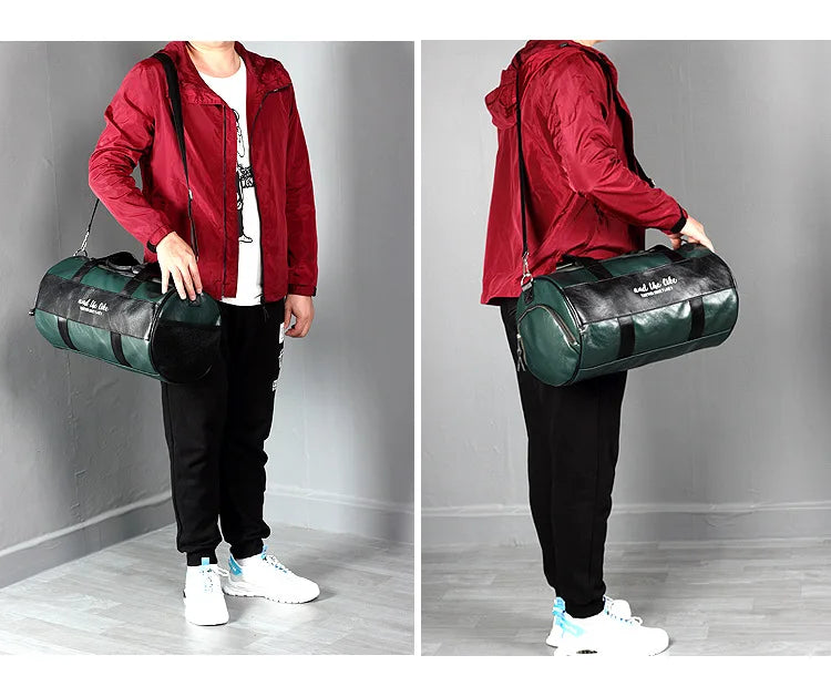 Sac polochon étanche en cuir Noir A-Noir B-Vert A-Noir Jaune-Vert B-ShopGET®