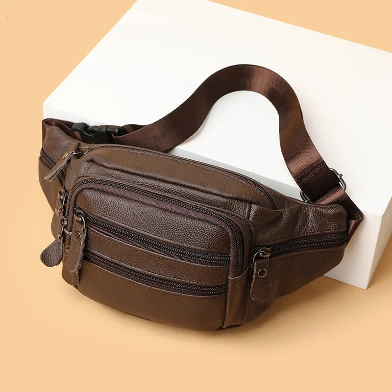 Sac banane en cuir camel homme