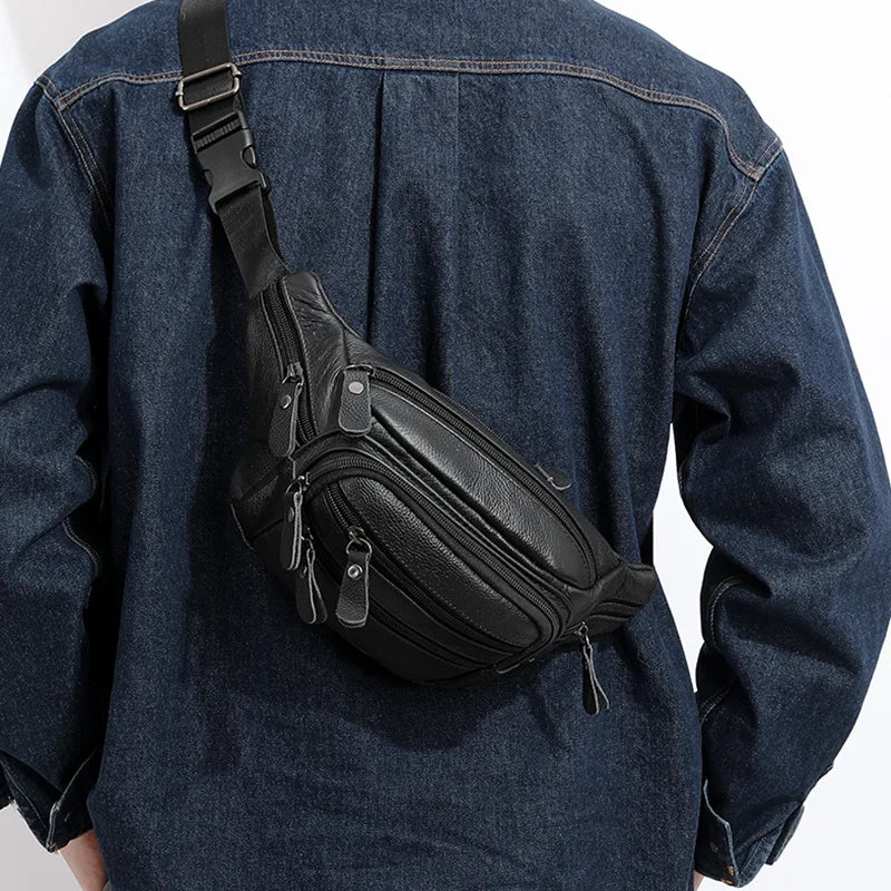 Sac banane en cuir camel homme