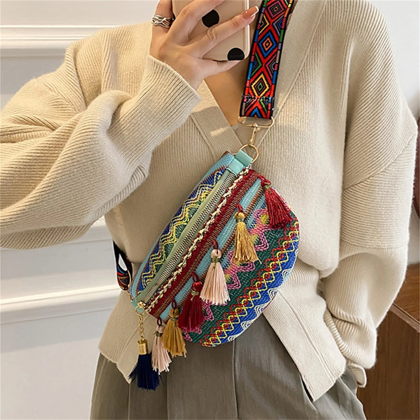 sac banane femme tendance ethnique de style bohème