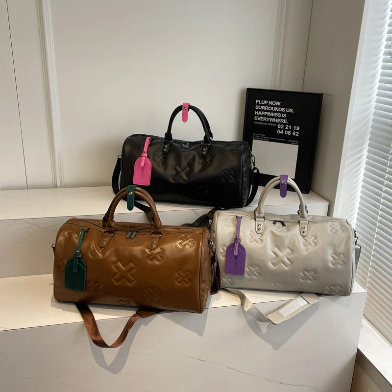 Sac weekend femme chocolat en PU cuir Marron-Beige-Noir-ShopGET®