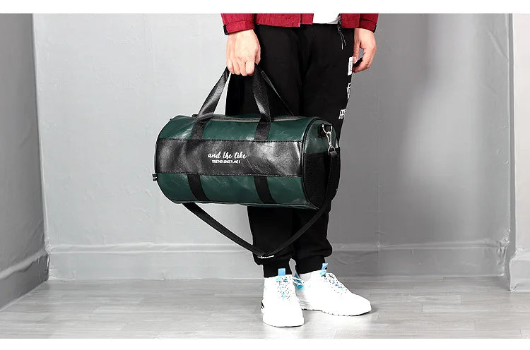 Sac polochon étanche en cuir Noir A-Noir B-Vert A-Noir Jaune-Vert B-ShopGET®