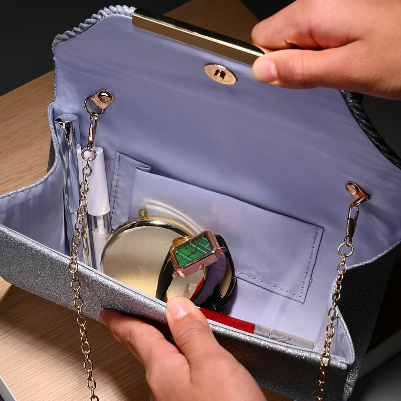 Pochette femme cérémonie Dorée-Noir-Argent-ShopGET®