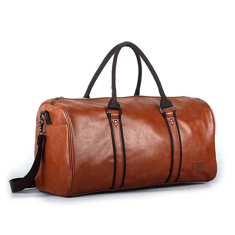 Sac polochon cuir femme et homme Marron-Noir-ShopGET®