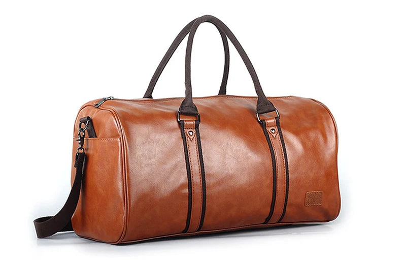 Sac polochon cuir femme et homme Marron-Noir-ShopGET®