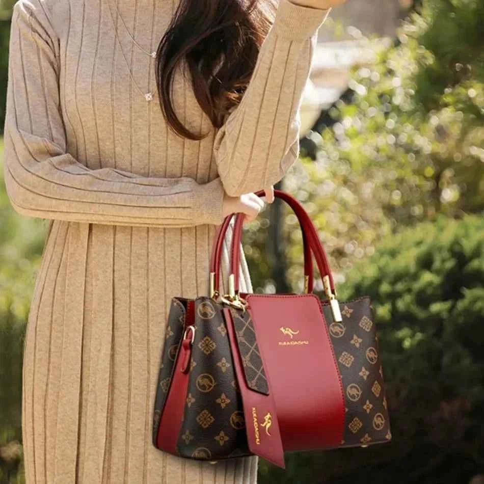 Sac cabas femme cuir Marron-Bleu-Pourpre-Kangourou Marron-Kangourou Rouge-Kangourou Jaune-Rouge Vin-Noir-Vert-ShopGET®