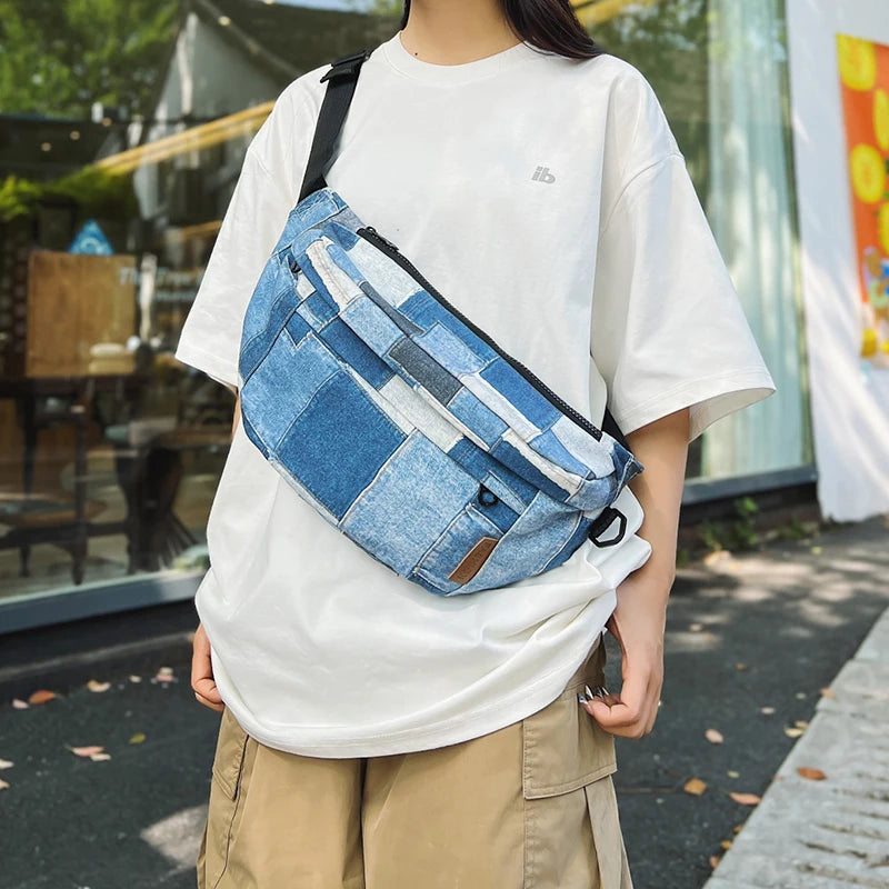 sac banane femme tendance denim plaid
