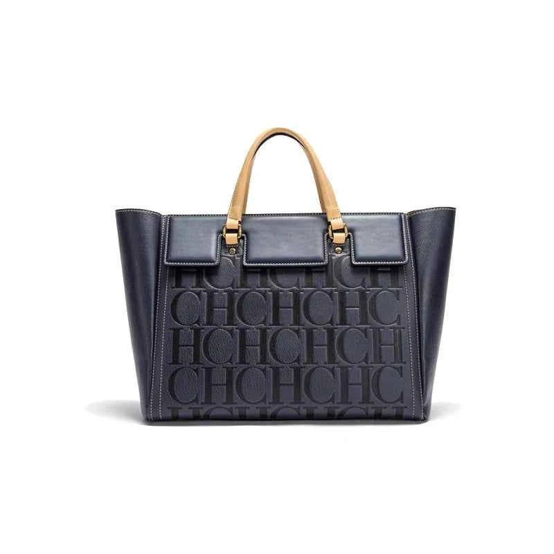 Sac cabas femme solide Marron-Bleu navy-Shopget