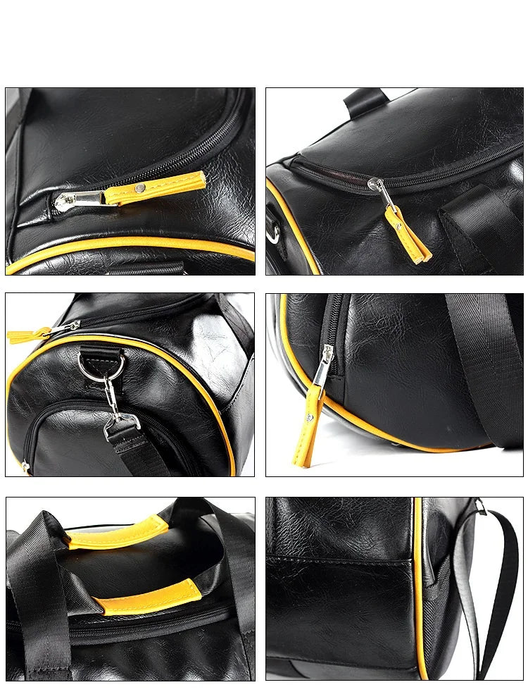 Sac polochon étanche en cuir Noir A-Noir B-Vert A-Noir Jaune-Vert B-ShopGET®