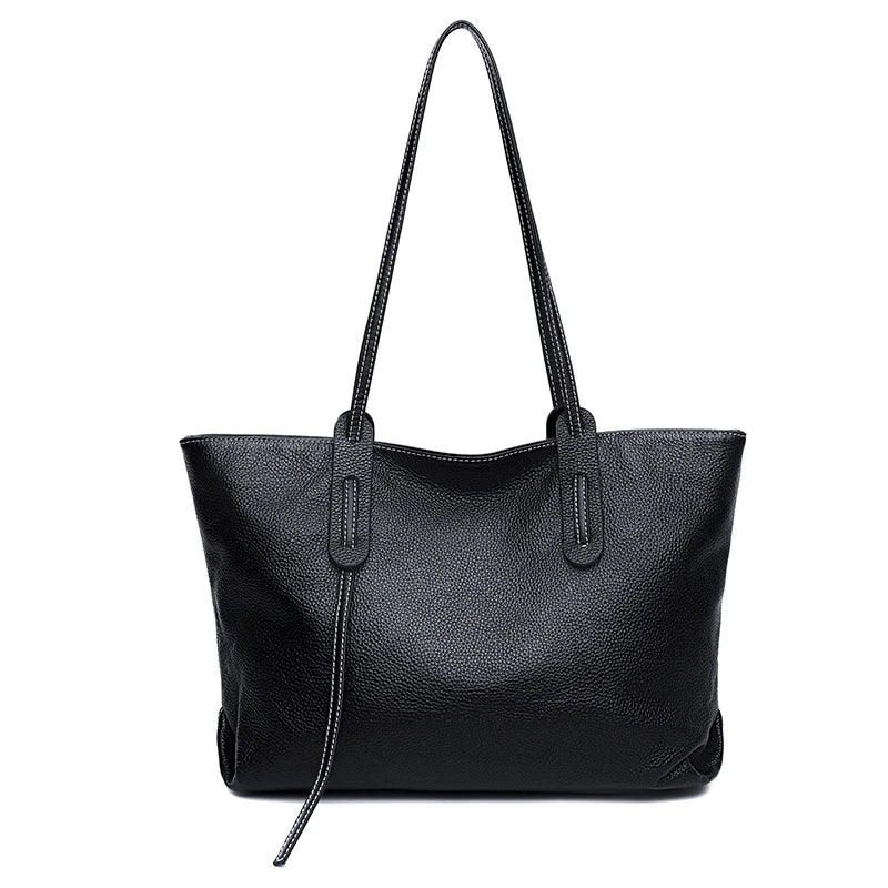 Sac cabas noir élégant en cuir Noir-Marron-Vert-ShopGET®