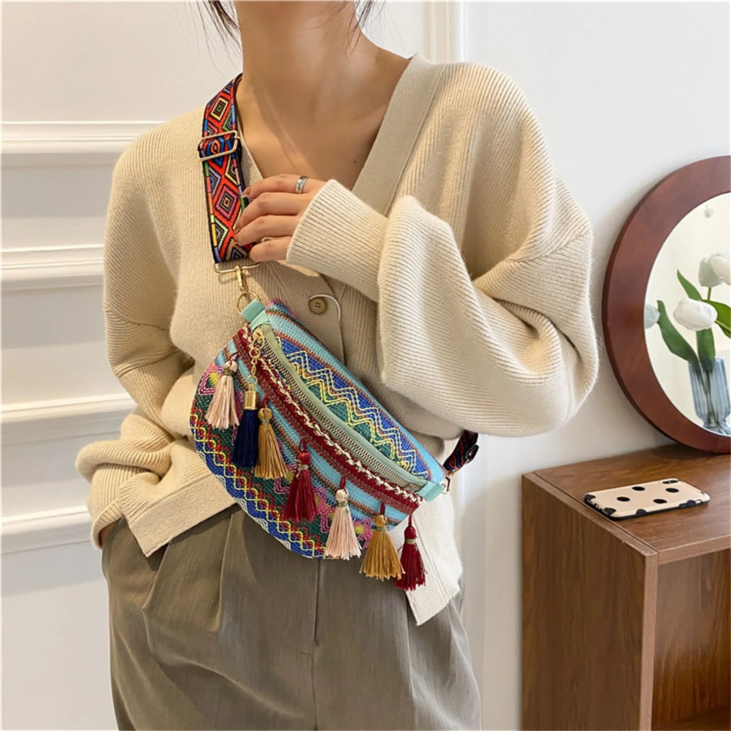 sac banane femme tendance ethnique de style bohème