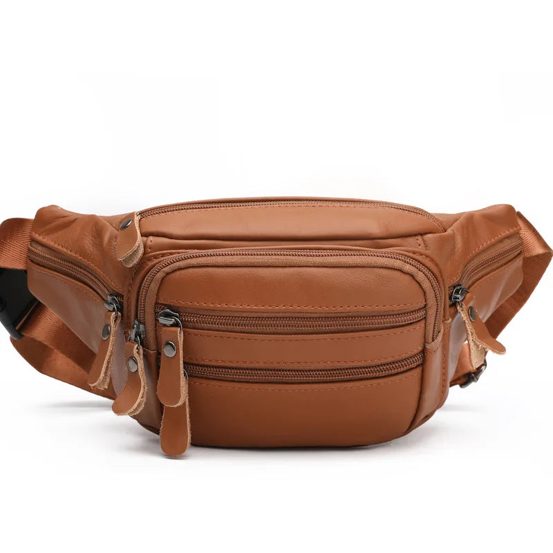 Sac banane en cuir camel homme