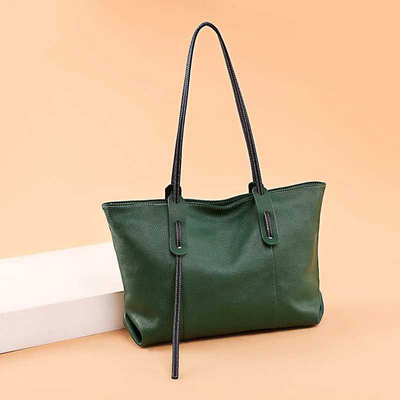 Sac cabas noir élégant en cuir Noir-Marron-Vert-ShopGET®