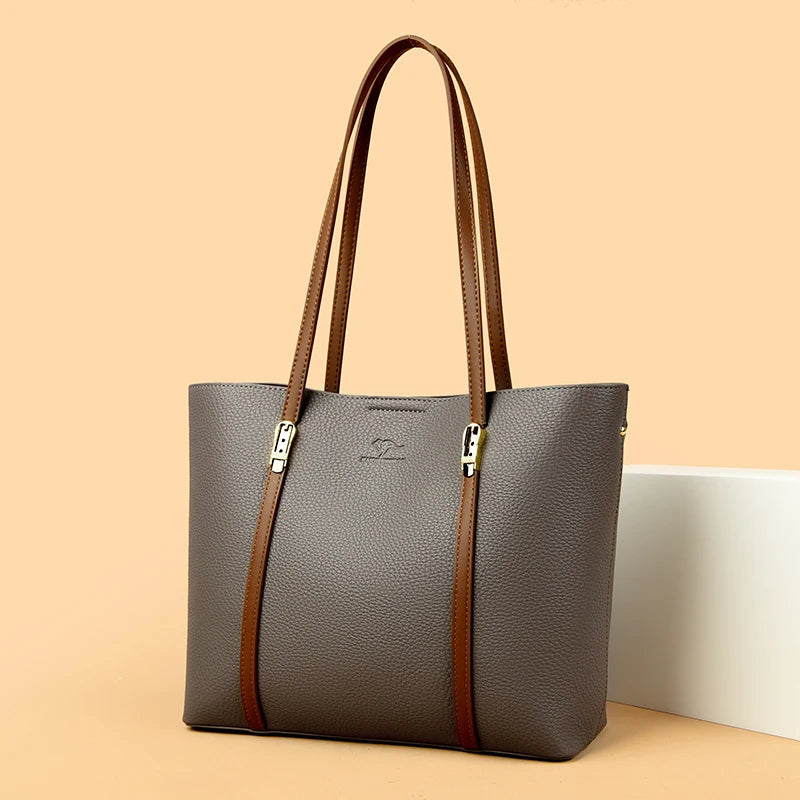 Sac cabas noir été cuir brillant Kaki-Gris-Apricot-Noir-Marron A-Marron B-ShopGET®