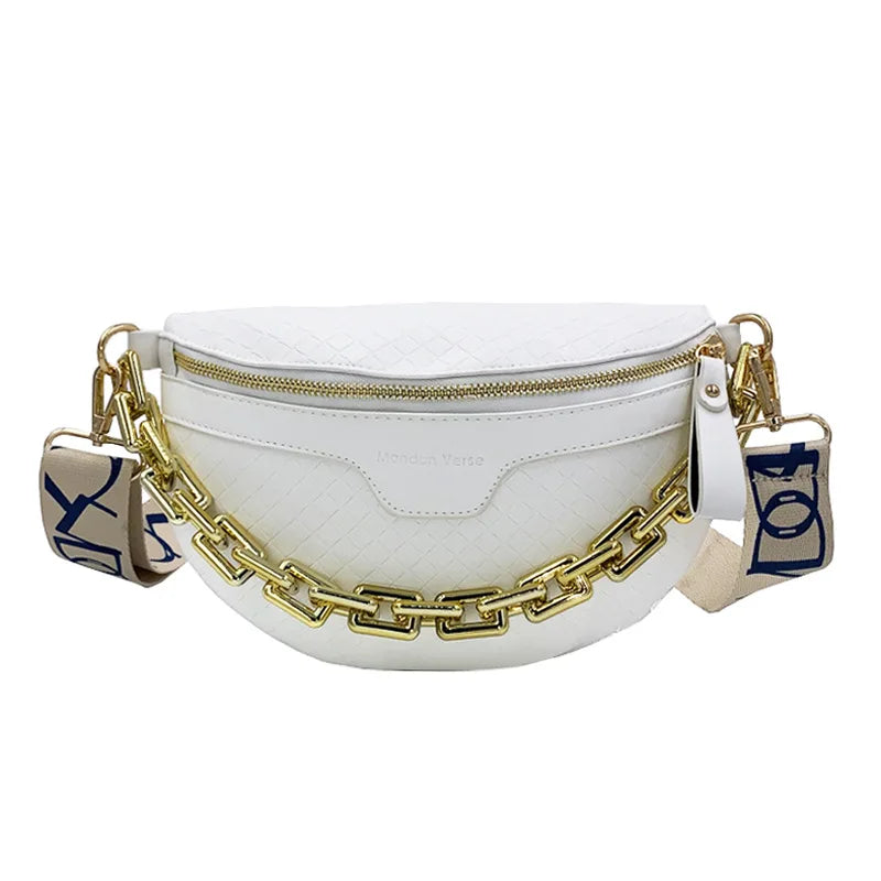 Sac banane femme chic bleu à chaine épaisse