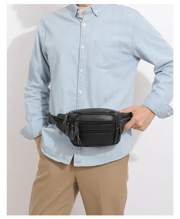 Sac banane en cuir camel homme