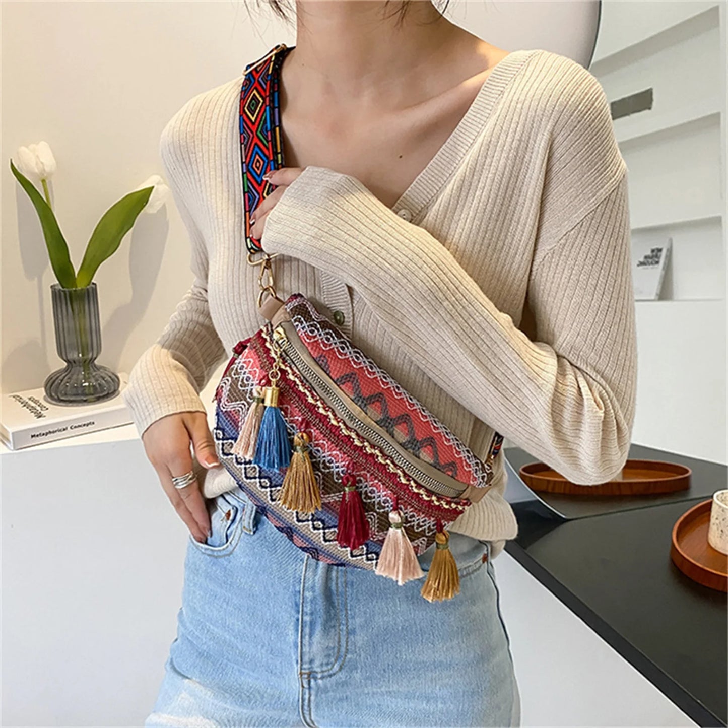 sac banane femme tendance ethnique de style bohème