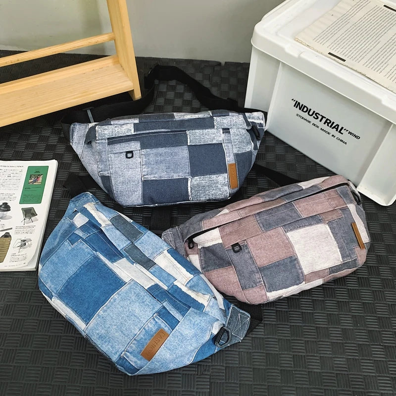 sac banane femme tendance denim plaid