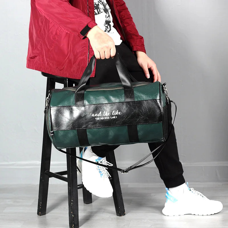 Sac polochon étanche en cuir Noir A-Noir B-Vert A-Noir Jaune-Vert B-ShopGET®