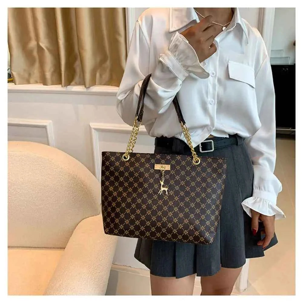 Sac cabas femme design en plaid Blanc-Noir-Jaune-Marron-ShopGET®