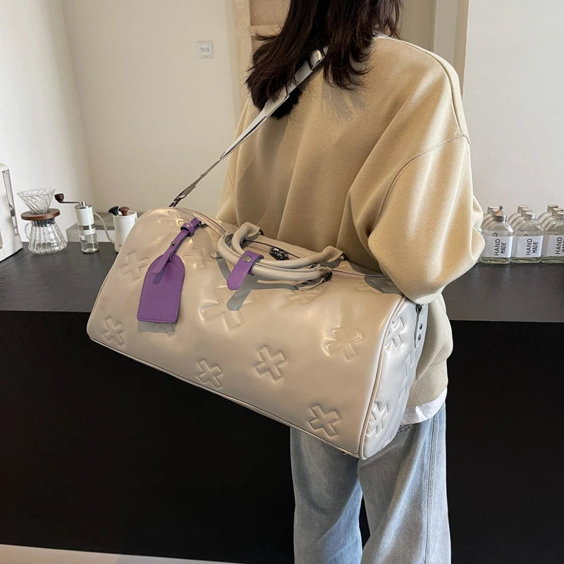Sac weekend femme chocolat en PU cuir Marron-Beige-Noir-ShopGET®