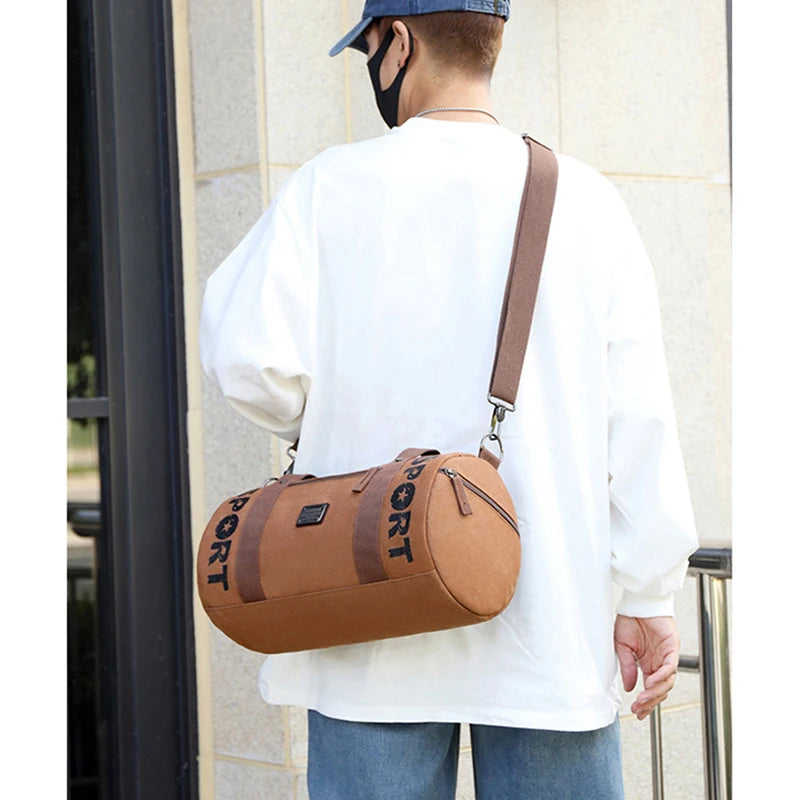 Sac polochon en toile kaki-Marron-Noir-ShopGET®