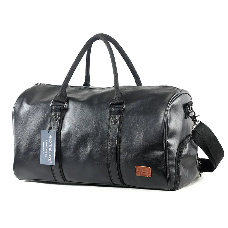 Sac polochon cuir femme et homme Marron-Noir-ShopGET®