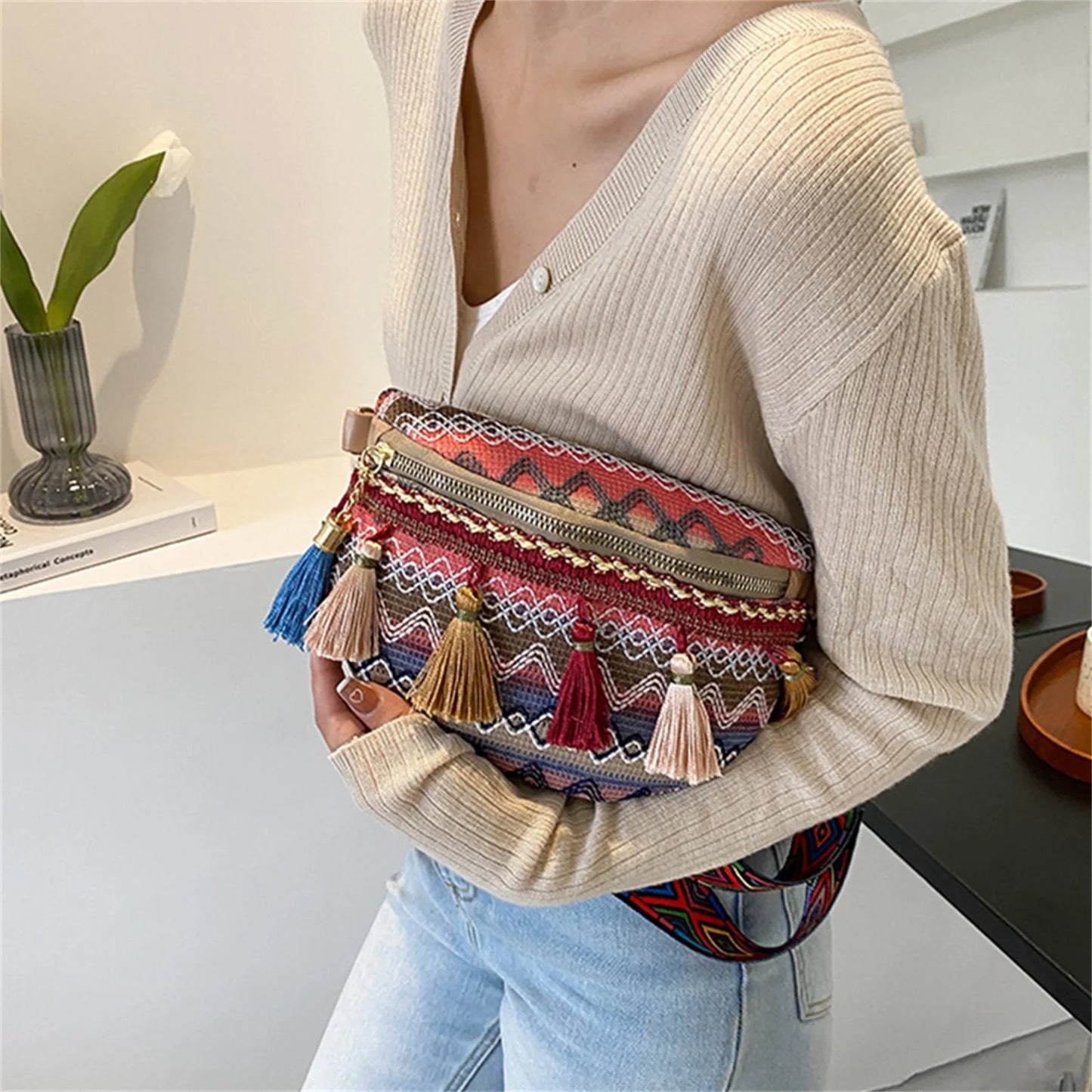 sac banane femme tendance ethnique de style bohème