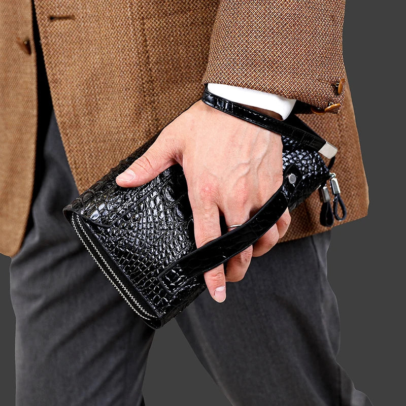 Pochette homme décor peau de crocodile Noir / 22cm x 14cm x 4.5cm-Marron / 22cm x 14cm x 4.5cm-ShopGET®