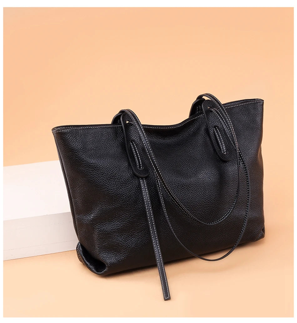 Sac cabas noir élégant en cuir Noir-Marron-Vert-ShopGET®