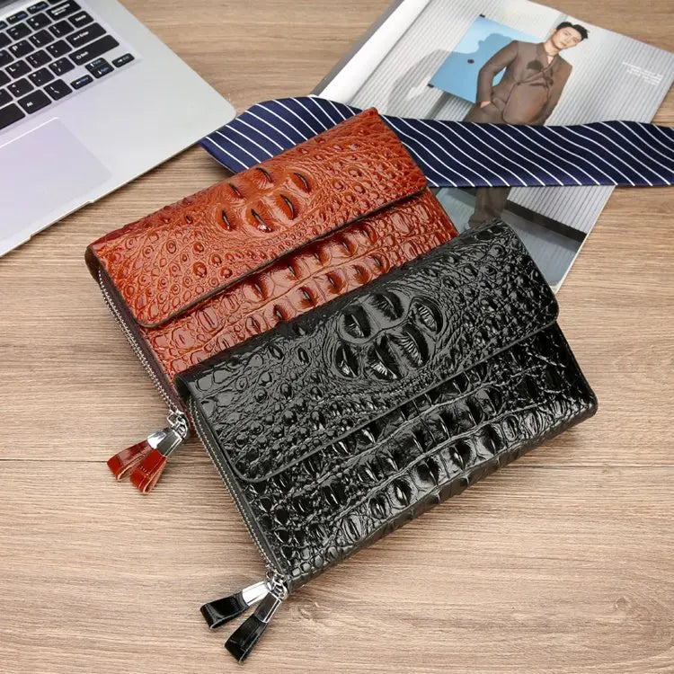 Pochette homme décor peau de crocodile Noir / 22cm x 14cm x 4.5cm-Marron / 22cm x 14cm x 4.5cm-ShopGET®