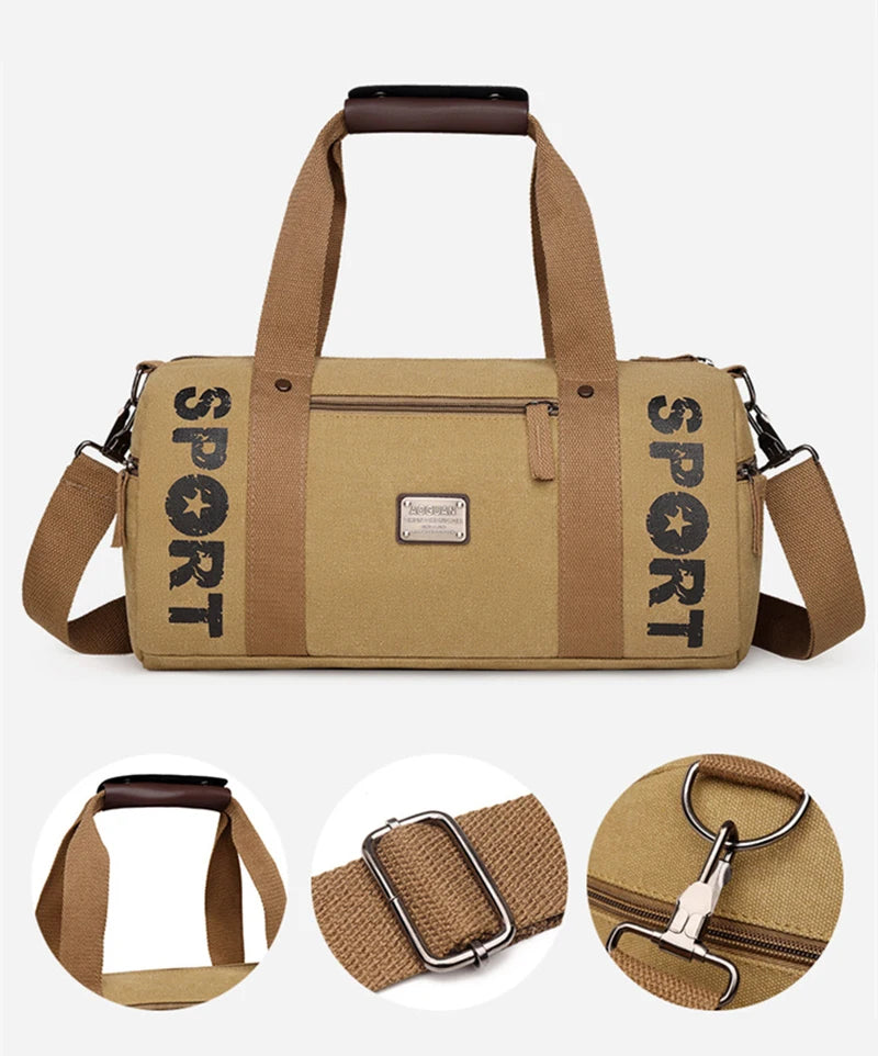 Sac polochon en toile kaki-Marron-Noir-ShopGET®