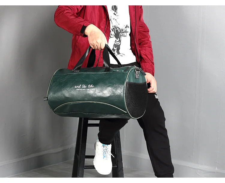 Sac polochon étanche en cuir Noir A-Noir B-Vert A-Noir Jaune-Vert B-ShopGET®