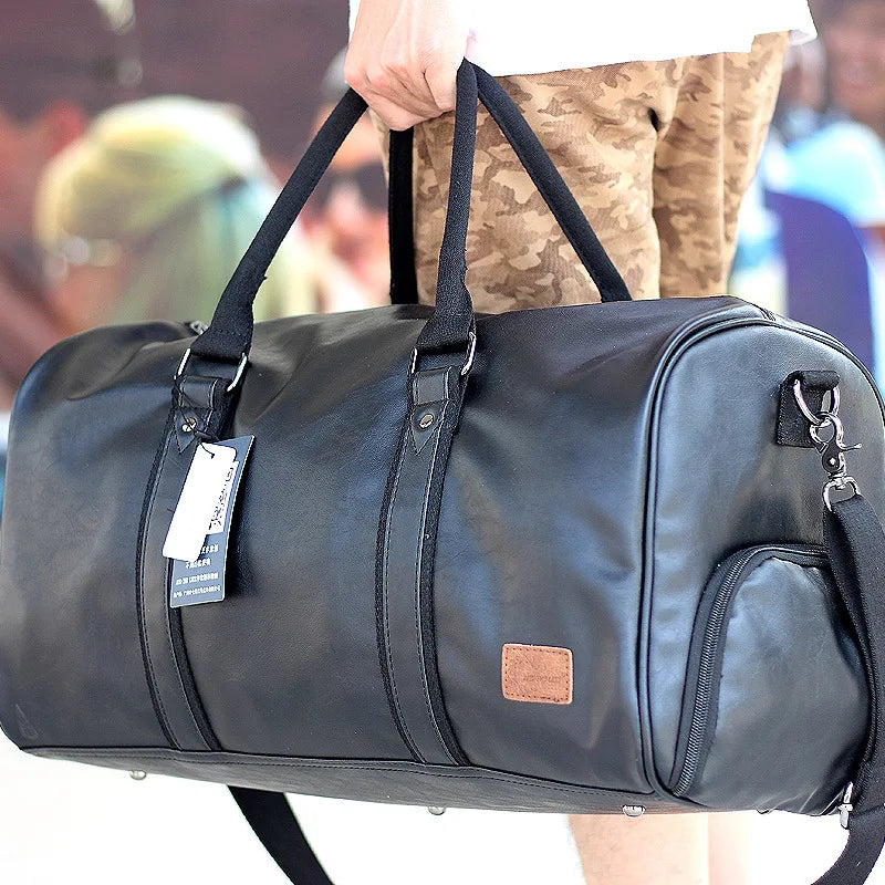 Sac polochon cuir femme et homme Marron-Noir-ShopGET®