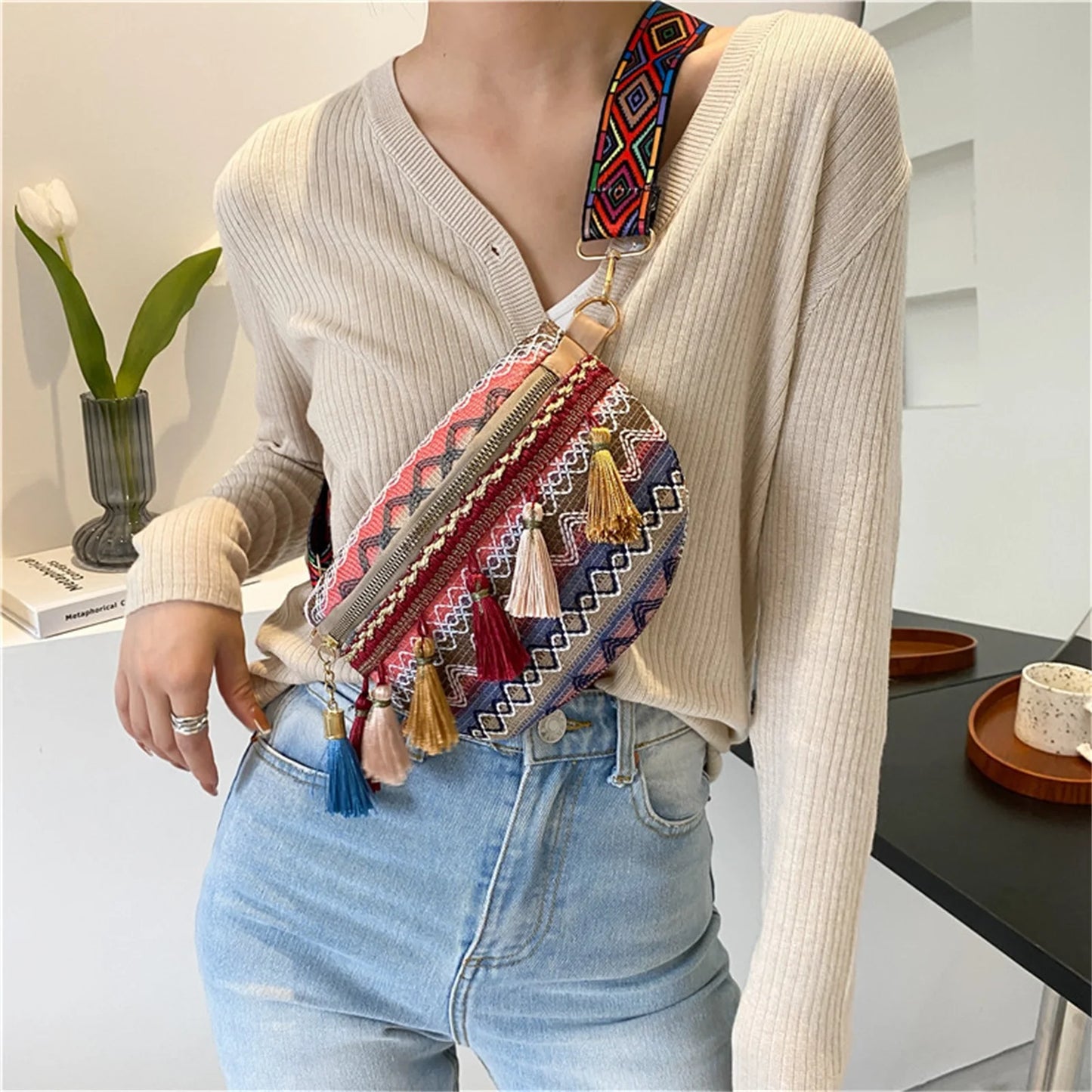 sac banane femme tendance ethnique de style bohème