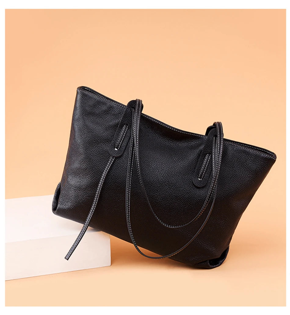 Sac cabas noir élégant en cuir Noir-Marron-Vert-ShopGET®