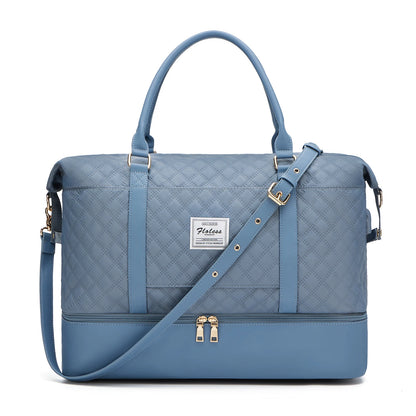 Sac weekend matelassé pour femme Vert-Kaki-Bleu-Beige-Noir-Noir & Marron-ShopGET® 