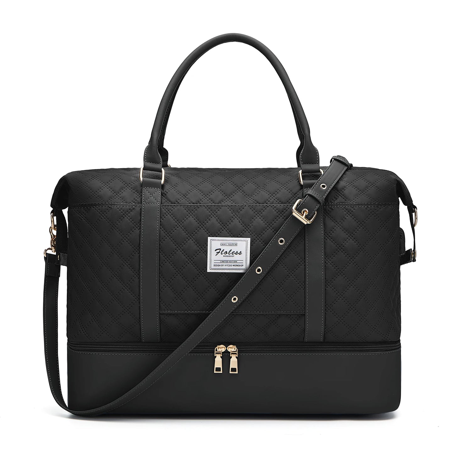 Sac weekend matelassé pour femme Vert-Kaki-Bleu-Beige-Noir-Noir & Marron-ShopGET® 