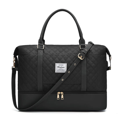 Sac weekend matelassé pour femme Vert-Kaki-Bleu-Beige-Noir-Noir & Marron-ShopGET® 
