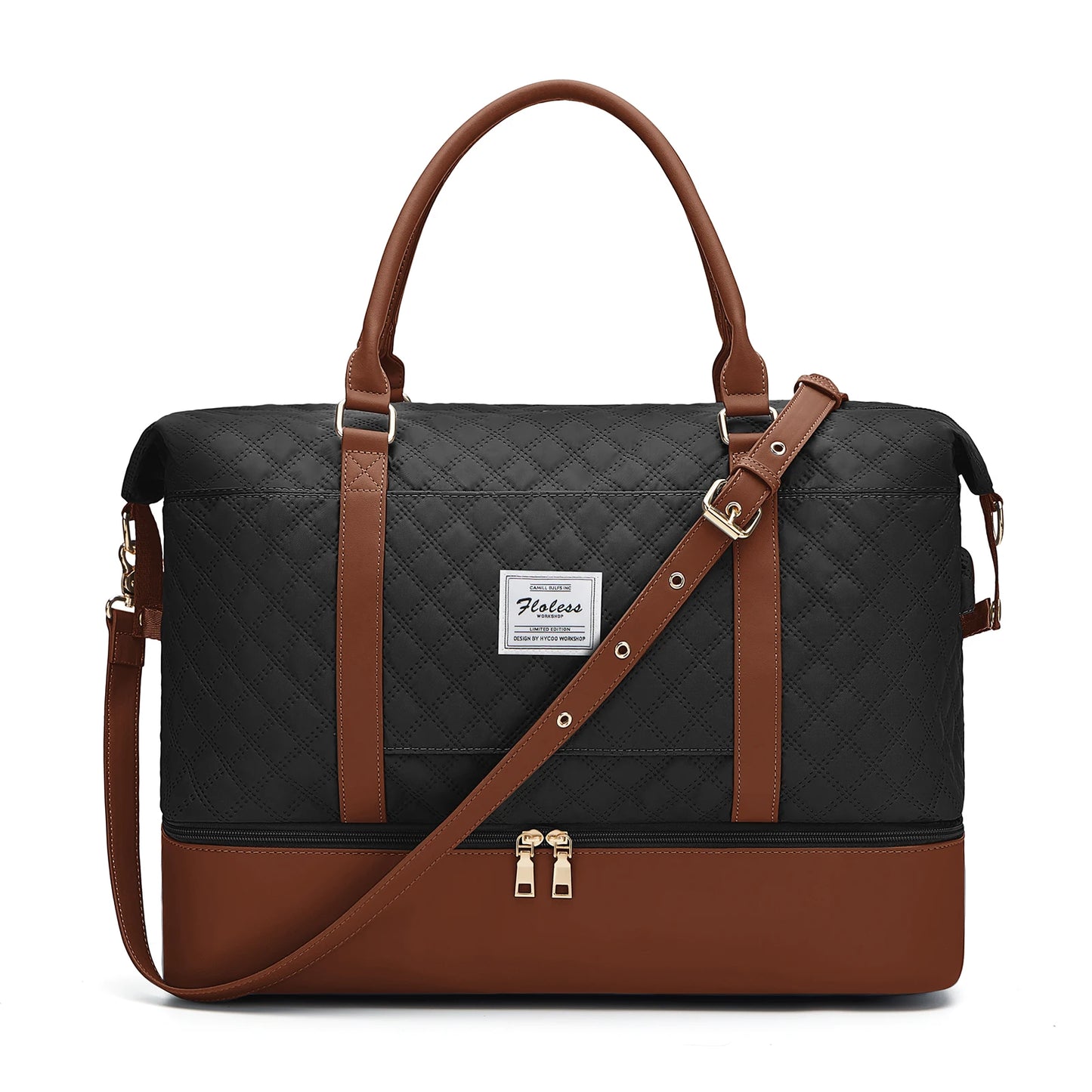 Sac weekend matelassé pour femme Vert-Kaki-Bleu-Beige-Noir-Noir & Marron-ShopGET® 