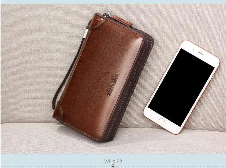 Pochette homme cuir brillant Noir / 21cm5cm12cm-Marron / 21cm5cm12cm-ShopGET® 